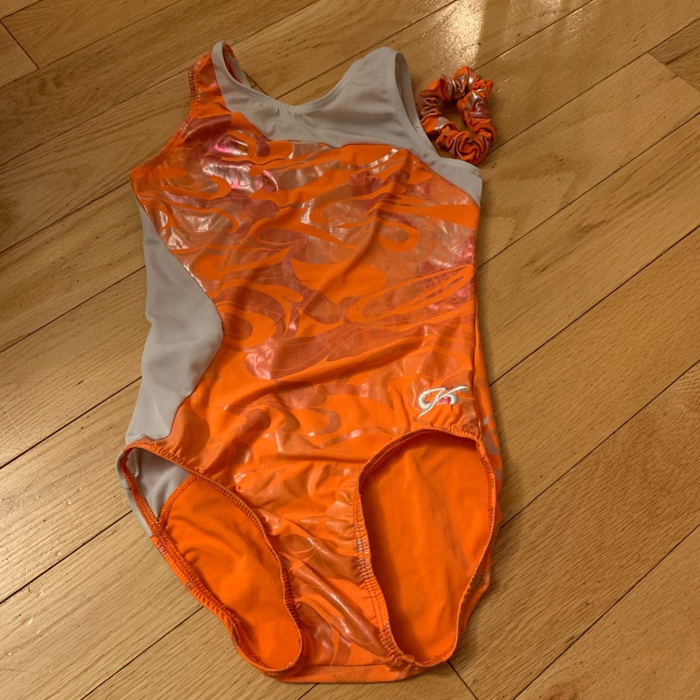 GK gymnastics leotard with matching scrunchie
